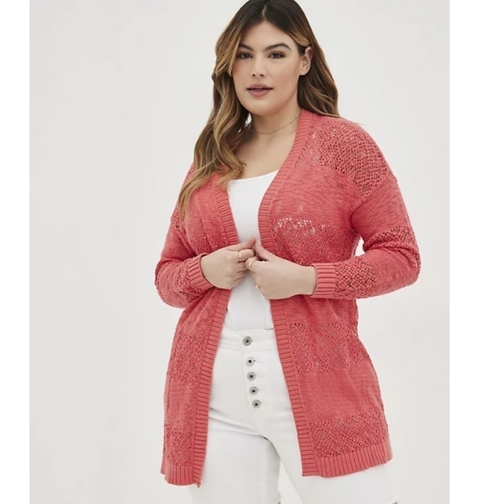 Torrid Open Stitch Cardigan Open Front Sweater Coral - Size 2